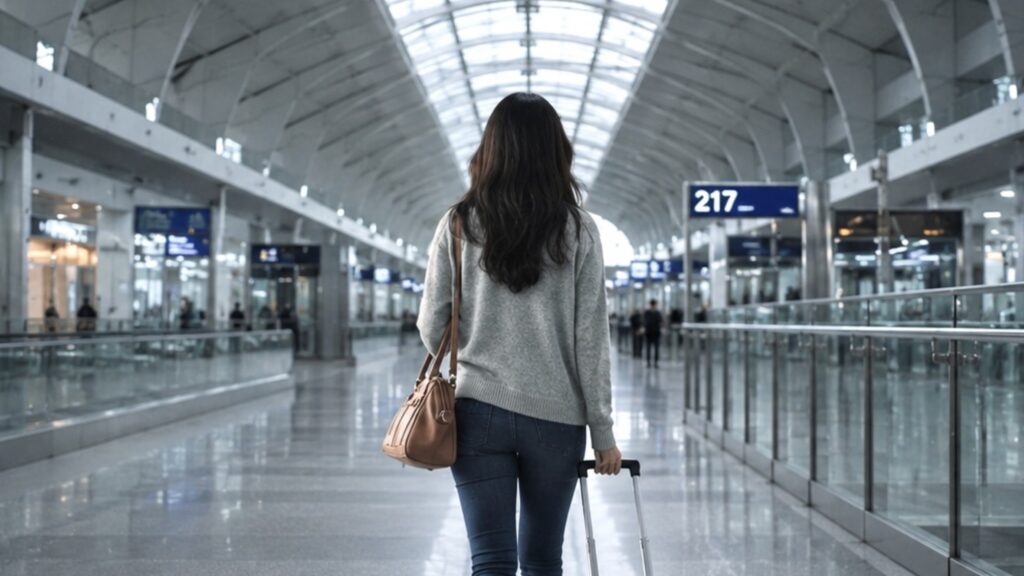 格安航空券予約サイト「トラベリスト」で計画したいフライト・空港を歩く女性