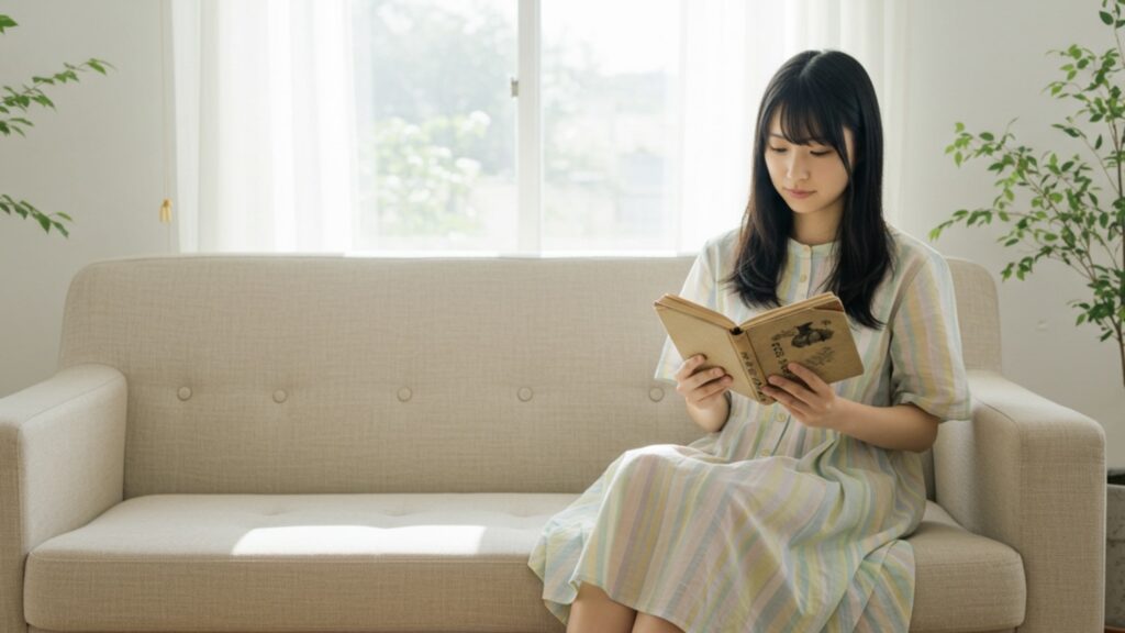 賃貸物件サービス・クロスハウス！初期費用が安くリノベーションされた東京のシェアハウスのリビングでくつろぐ女性