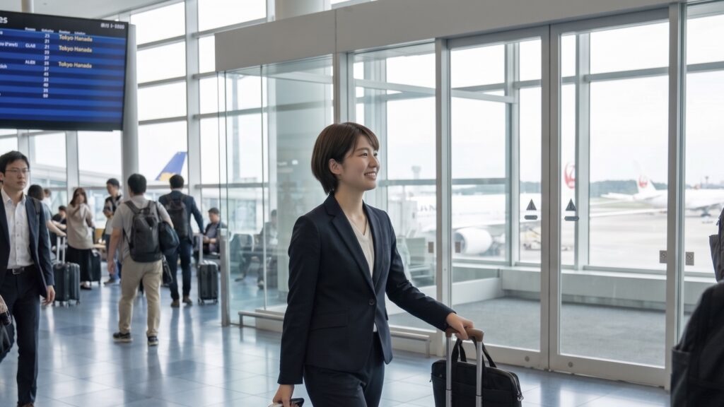 一人暮らしの通勤手段「遠距離を航空券を利用して移動する女性」